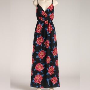 Lily Star Black Floral Maxi Dress Womens M Spaghetti Strap‎ Boho Sundress Flowy